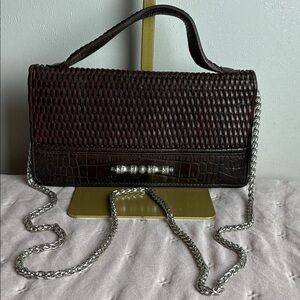 Brighton Brown Woven Clutch with Silver Chain